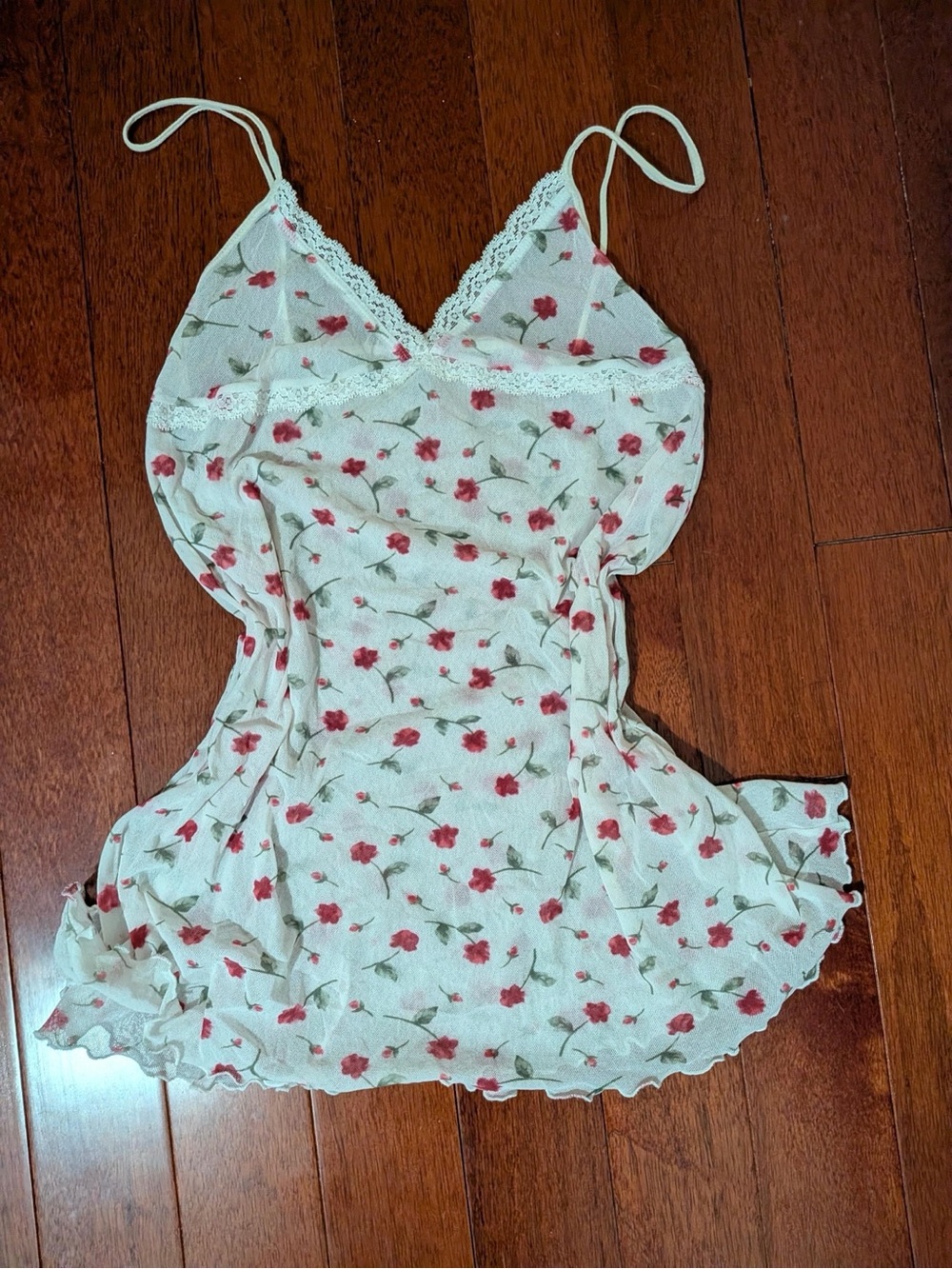 Eberjey Rose Floral Lace Trim Chemise Slip Dress Size M/L